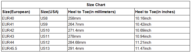 Mustang Size Chart