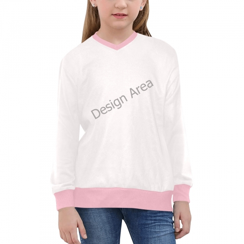 Girls' All Over Print V-Neck Sweater (Model H48)