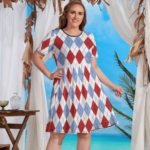 UNICEU Women's Cute Red Mushroom Print A-Line Midi Dress - Short Sleeve, Flared Swing, Sizes S To 4XL