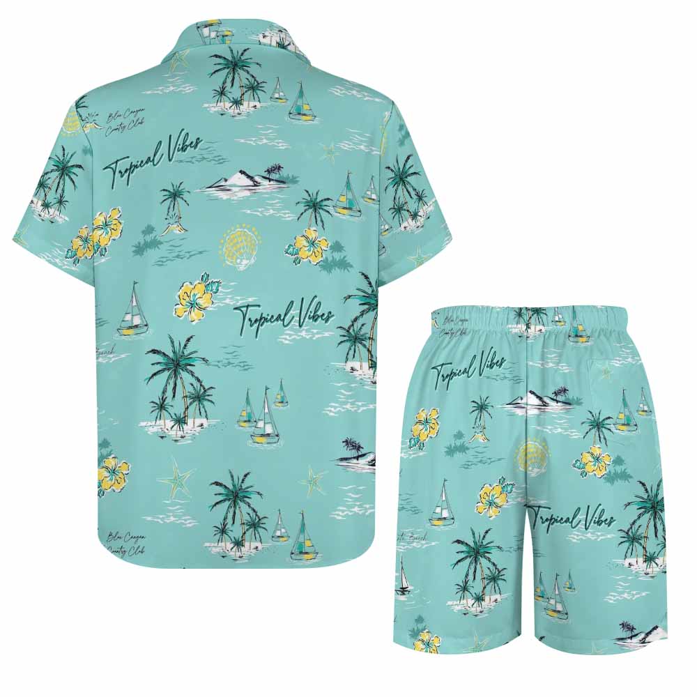 Trim Collared Shirt And Shorts Set main image 1