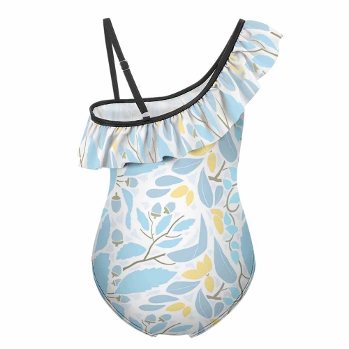 Sexy Off Shoulder Flounce One Piece Swimsuit Lady Monokini Half Sleeve Swimwear Women Swim Bath Suit
