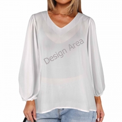 Women's Loose V-Neck Long Puff Sleeve Top (Model H70)