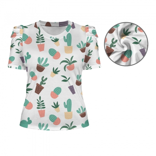 Women's Round Neck Puff Sleeve T-Shirt