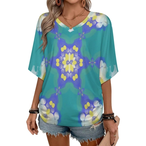 Women's V-Neck Batwing Sleeve T-Shirt