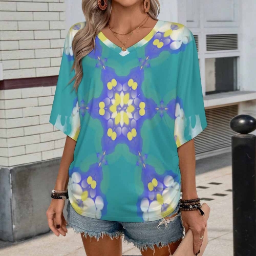 Women's V-Neck Batwing Sleeve T-Shirt