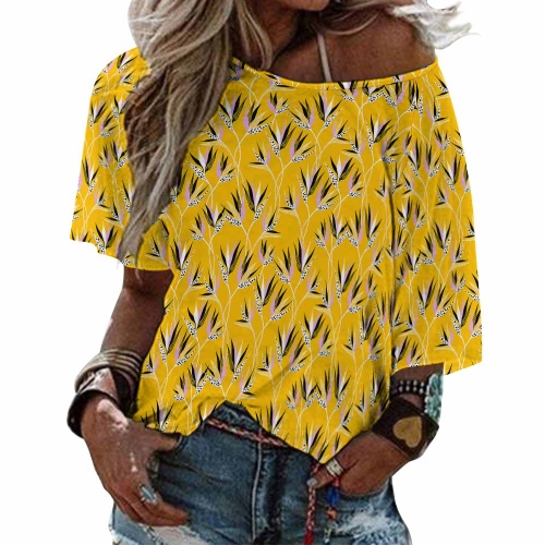 Women’s Loose Half-Sleeve Boat Neck T-Shirt