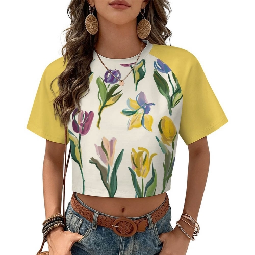 All Over Print Cropped Ralgan T-Shirt