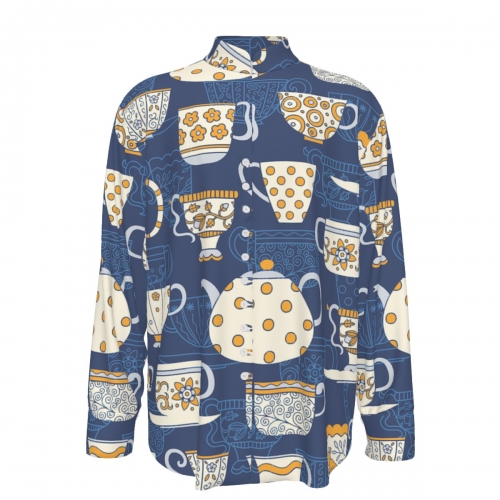 Men's 10-Button Band Collar Shirt