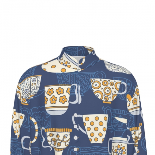 Men's 10-Button Band Collar Shirt