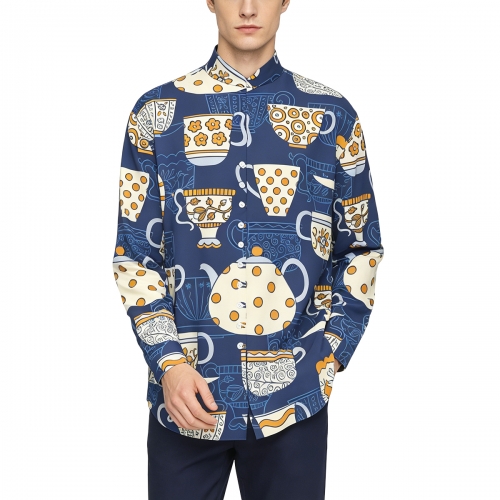 Men's 10-Button Band Collar Shirt