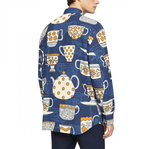 Men's 10-Button Band Collar Shirt