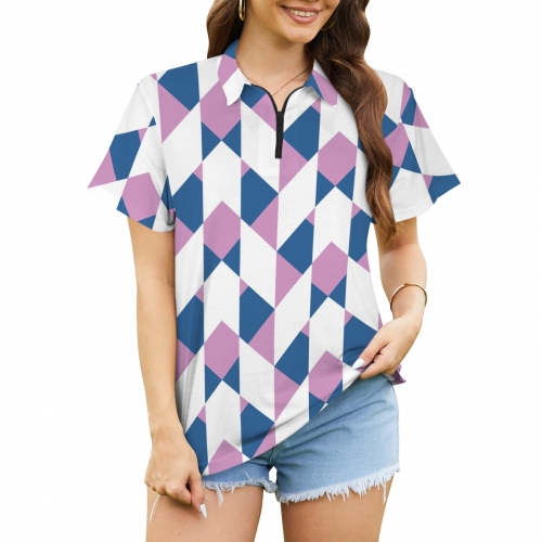 Women's Zipper Polo Shirt (Model T88)