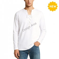 Men's Front Half Drawstring Long Sleeve T-Shirt
