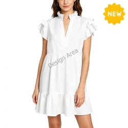 Women's V-Neck Short Ruffle Sleeve Dress