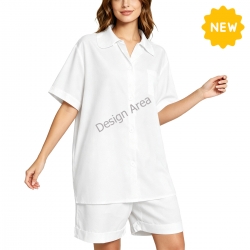 Women's V-Neck Short Pajama Set with Chest Pocket