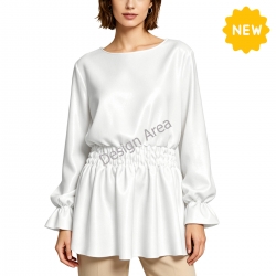Women’s Round Neck Smocked Waist Long Sleeve Shirt