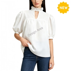 Women's Ruffle High Neck Puff Sleeve Top