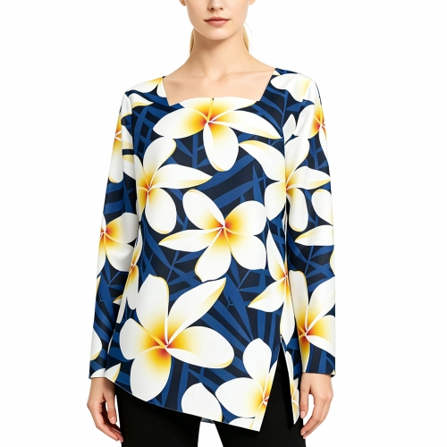 Women's Square Neck Top With Split Hem