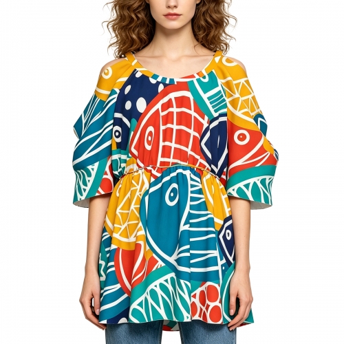 Women's Cold Shoulder Top with Elasticated Waist