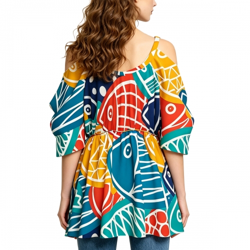 Women's Cold Shoulder Top with Elasticated Waist
