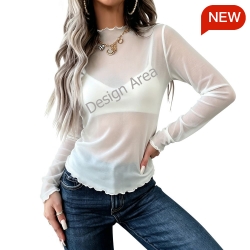 High Neck Long Sleeved Mesh Top
