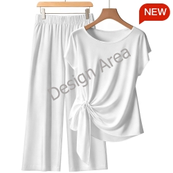 Women's Side-Tie Short Sleeve Top & Wide-Leg Pants Set