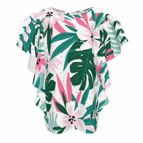 Women's Crew Neck Ruffle Short Sleeve Shirt
