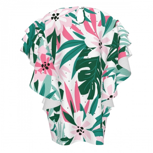 Women's Crew Neck Ruffle Short Sleeve Shirt