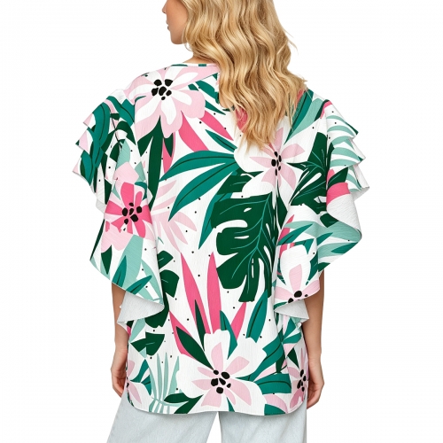 Women's Crew Neck Ruffle Short Sleeve Shirt