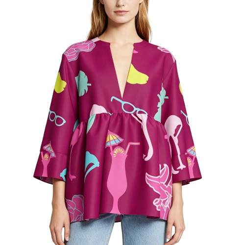 Women's Deep V-Neck Peplum Tunic Top
