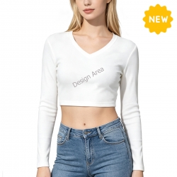 Women's V-Neck Long Sleeve Sun Protection Crop Top