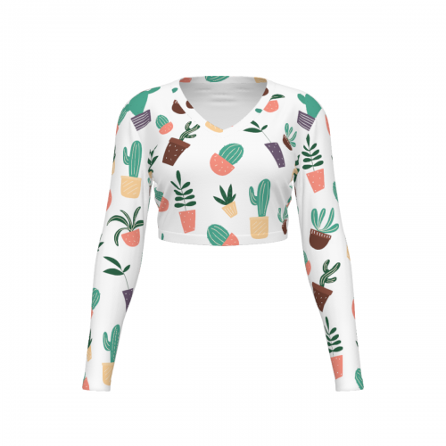Women's V-Neck Long Sleeve Sun Protection Crop Top