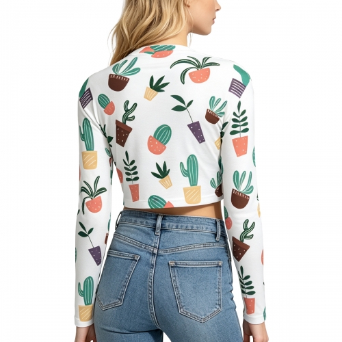 Women's V-Neck Long Sleeve Sun Protection Crop Top