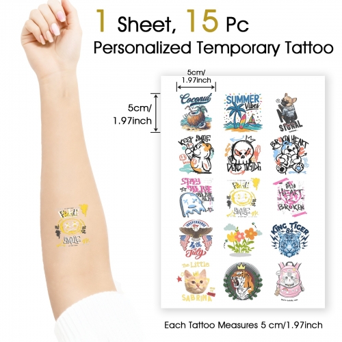 Personalized Temporary Tattoo (1 Sheet, 15 Separate Designs)