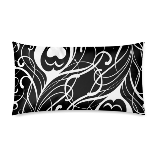Custom Black And White Peacock Feather Rectangle Pillow Case 20"x36"(Twin Sides)