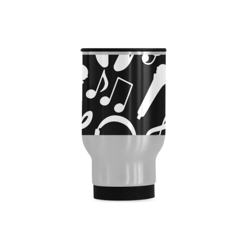 Black And White Heart Design Travel Mug (Silver) (14 Oz)
