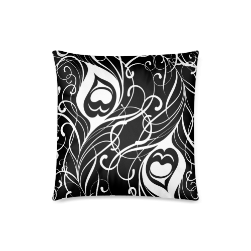 Custom Black And White Peacock Feather Custom Zippered Pillow Case 18"x18"(Twin Sides)