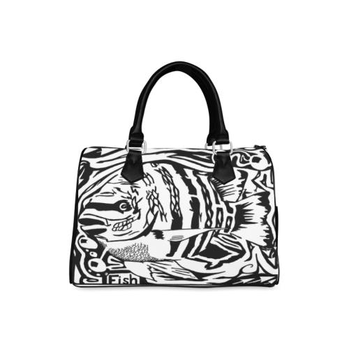 Black And White Funny Design Fish Boston Handbag (Model 1621)