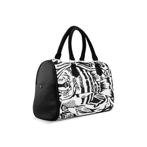 Black And White Funny Design Fish Boston Handbag (Model 1621)