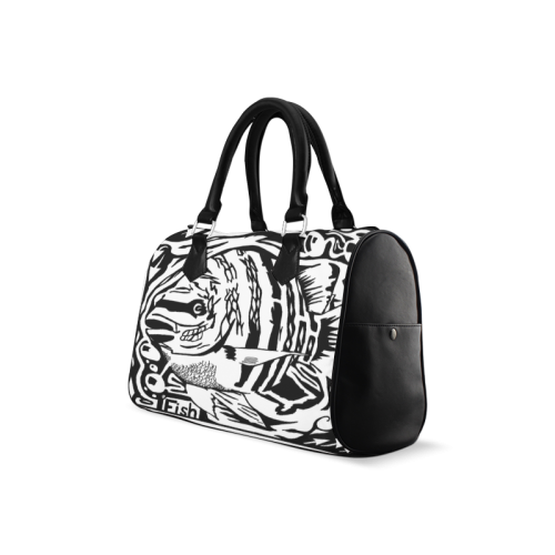 Black And White Funny Design Fish Boston Handbag (Model 1621)