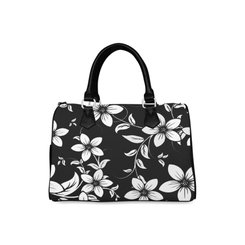 Black And White Designs Patterns Flower Boston Handbag (Model 1621)