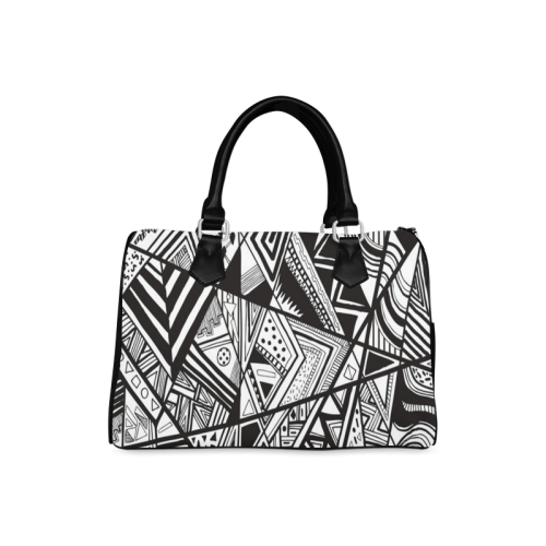 Black And White Vintage Pattern Design Boston Handbag (Model 1621)