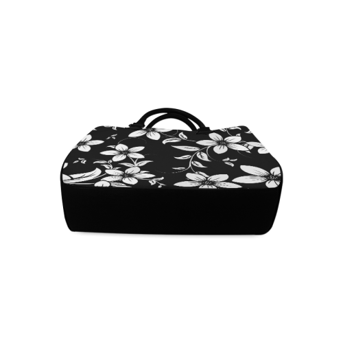 Black And White Designs Patterns Flower Boston Handbag (Model 1621)