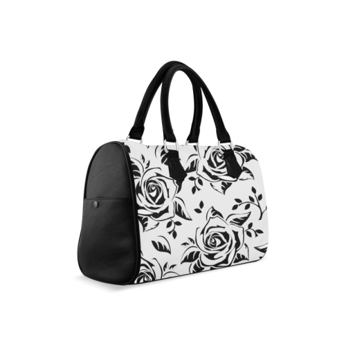 Custom Black And White Rose Pattern Design Boston Handbag (Model 1621)