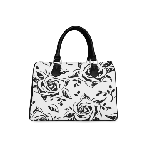 Custom Black And White Rose Pattern Design Boston Handbag (Model 1621)