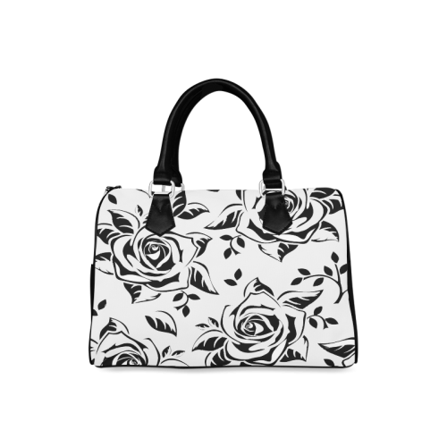 Custom Black And White Rose Pattern Design Boston Handbag (Model 1621)