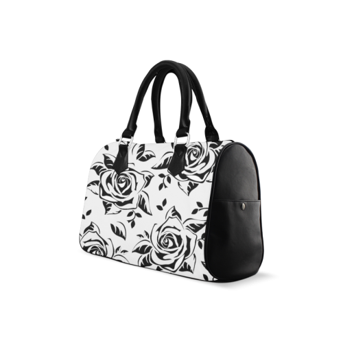 Custom Black And White Rose Pattern Design Boston Handbag (Model 1621)