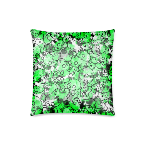 Green Skull Pattern Custom Zippered Pillow Case 18"x18"(Twin Sides)