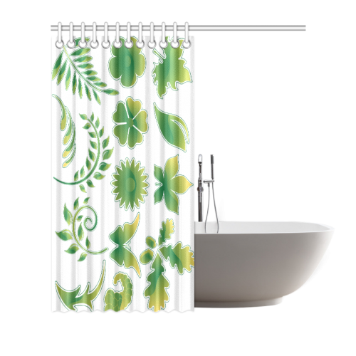 Different Green Leaves Pattern Design Stylish and Shower Curtain 66"x72"