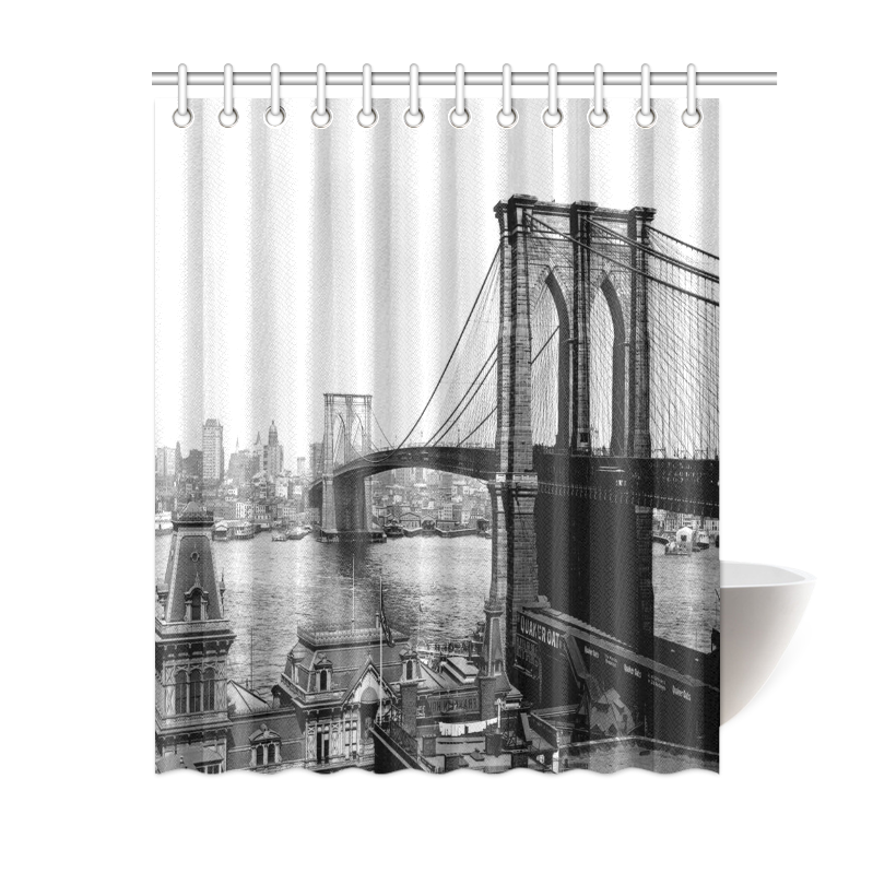 Brooklyn Bridge Over East River And Surrounding Ar Shower Curtain